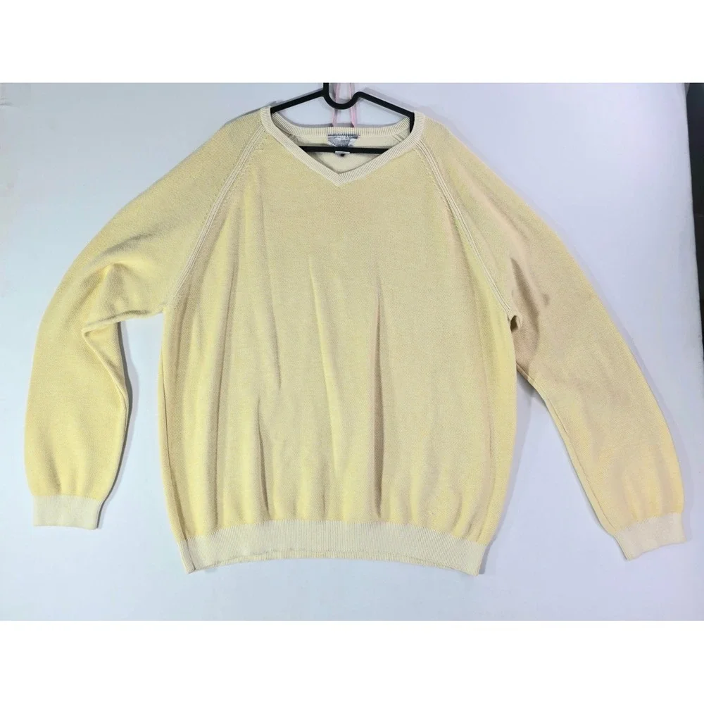 Tommy Bahama Mens 3XL Yellow Pima Cotton Reversible V-Neck Raglan Sweater